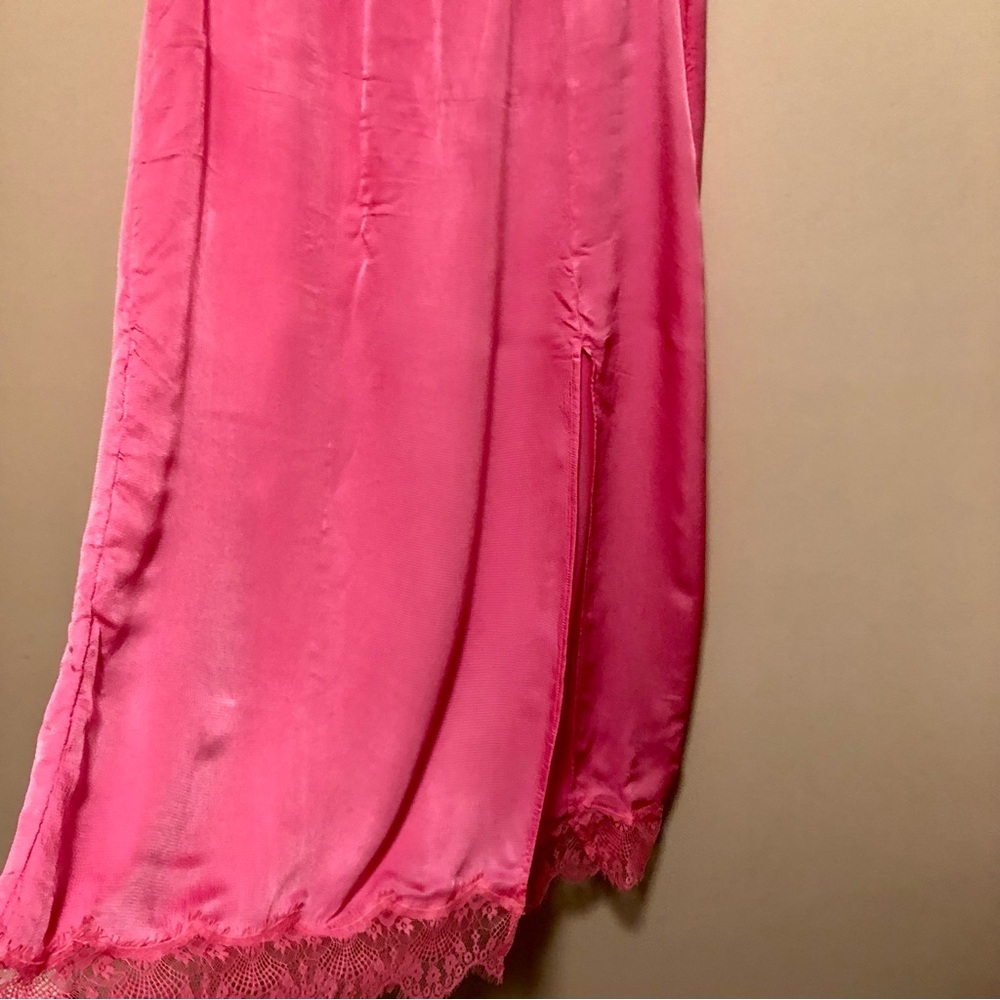 aerie Hot Pink Satin Maxi Skirt with Lace Trim - Picture 2 of 5